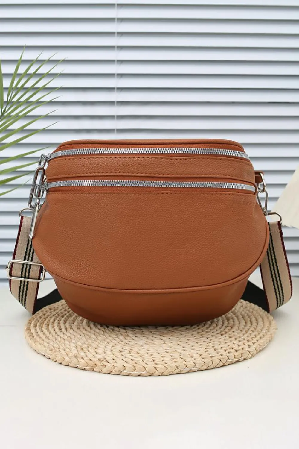 Online Dear-Lover PU Leather Double Zipper Crossbody Bag Chestnut