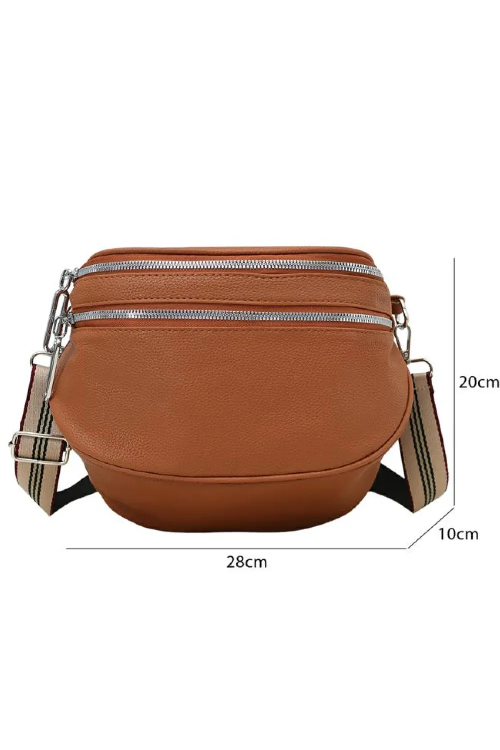 Online Dear-Lover PU Leather Double Zipper Crossbody Bag Chestnut