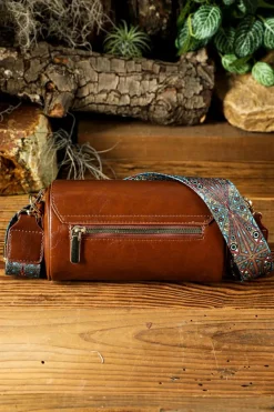 Best Dear-Lover PU Leather Flap Shoulder Bag with Retro Print Wide Strap Chestnut