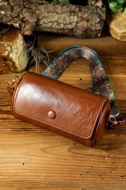 Best Dear-Lover PU Leather Flap Shoulder Bag with Retro Print Wide Strap Chestnut