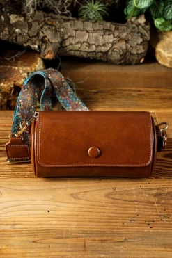 Best Dear-Lover PU Leather Flap Shoulder Bag with Retro Print Wide Strap Chestnut