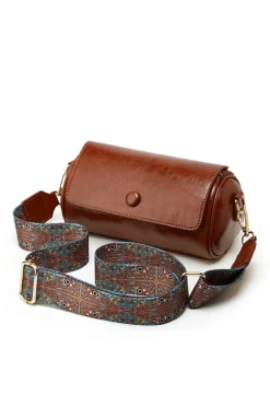 Best Dear-Lover PU Leather Flap Shoulder Bag with Retro Print Wide Strap Chestnut