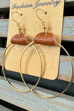 Clearance Dear-Lover PU Leather Hoop Earrings Chestnut
