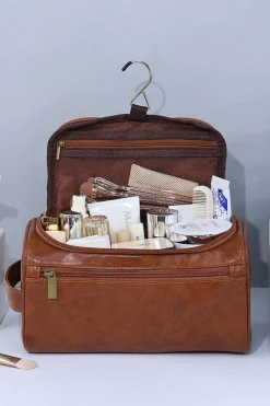 Discount Dear-Lover PU Leather Multifunctional Handle Large Makeup Bag Chestnut