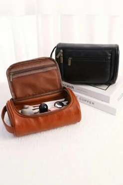 Discount Dear-Lover PU Leather Multifunctional Handle Large Makeup Bag Chestnut
