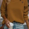 Outlet Dear-Lover Quilted Buttoned Neckline Stand Neck Pullover Sweatshirt Chestnut