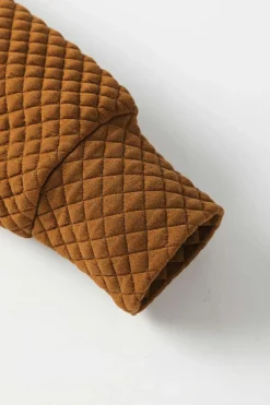 Outlet Dear-Lover Quilted Buttoned Neckline Stand Neck Pullover Sweatshirt Chestnut