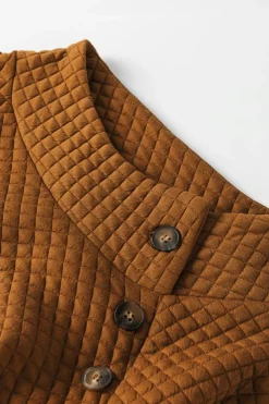Outlet Dear-Lover Quilted Buttoned Neckline Stand Neck Pullover Sweatshirt Chestnut