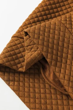 Outlet Dear-Lover Quilted Buttoned Neckline Stand Neck Pullover Sweatshirt Chestnut