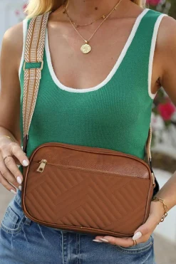 Outlet Dear-Lover Quilted Faux Leather Crossbody Bag 22*6*16cm Chestnut