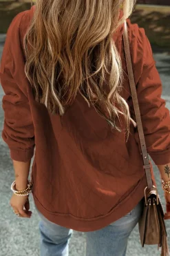Hot Dear-Lover Quilted Patchwork Exposed Seam Hoodie Chestnut
