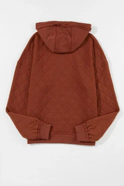 Hot Dear-Lover Quilted Patchwork Exposed Seam Hoodie Chestnut