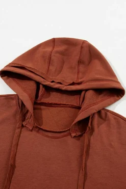 Hot Dear-Lover Quilted Patchwork Exposed Seam Hoodie Chestnut