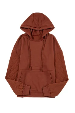 Hot Dear-Lover Quilted Patchwork Exposed Seam Hoodie Chestnut