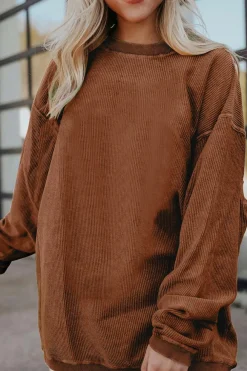 Outlet Dear-Lover Ribbed Corduroy Oversized Sweatshirt Chestnut