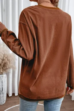 Outlet Dear-Lover Ribbed Corduroy Oversized Sweatshirt Chestnut