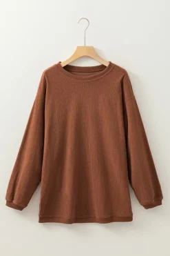Outlet Dear-Lover Ribbed Corduroy Oversized Sweatshirt Chestnut