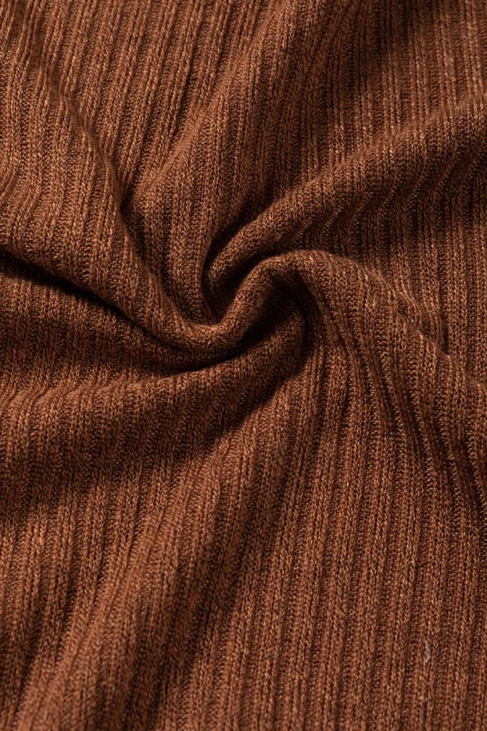 Fashion Dear-Lover Ribbed Knit Drop Shoulder Ruffled Sleeve Textured Top Chestnut