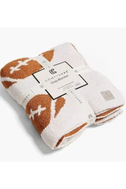 Hot Dear-Lover Rugby Football Pattern Color Block Fleece Blanket 127*152cm Chestnut