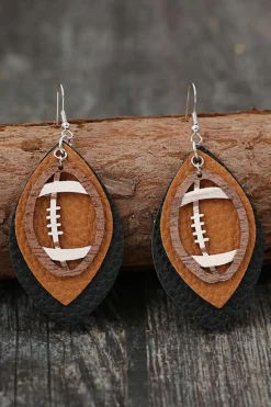 Sale Dear-Lover Rugby Football Shape PU Leather Drop Earrings Chestnut