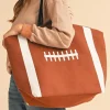 New Dear-Lover Rugby Pattern Canvas Large Tote Bag Chestnut