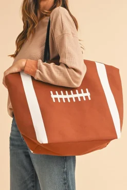 New Dear-Lover Rugby Pattern Canvas Large Tote Bag Chestnut