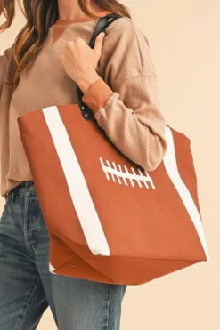 New Dear-Lover Rugby Pattern Canvas Large Tote Bag Chestnut