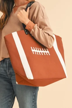 New Dear-Lover Rugby Pattern Canvas Large Tote Bag Chestnut