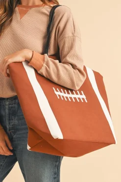 New Dear-Lover Rugby Pattern Canvas Large Tote Bag Chestnut