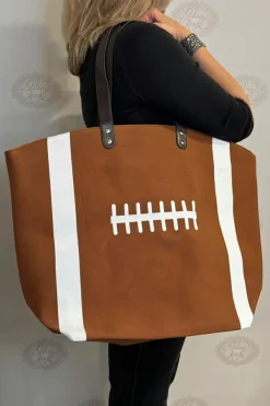 New Dear-Lover Rugby Pattern Canvas Large Tote Bag Chestnut