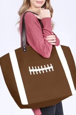 New Dear-Lover Rugby Pattern Canvas Large Tote Bag Chestnut