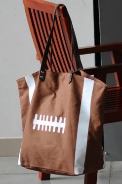 New Dear-Lover Rugby Pattern Canvas Large Tote Bag Chestnut