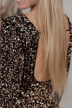 Discount Dear-Lover Sequin Crew Neck Long Sleeve Bodycon Dress Chestnut