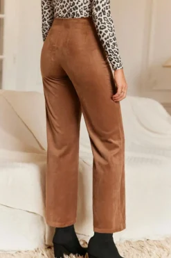 Fashion Dear-Lover Solid Color Double Breasted Straight Leg Pants Chestnut