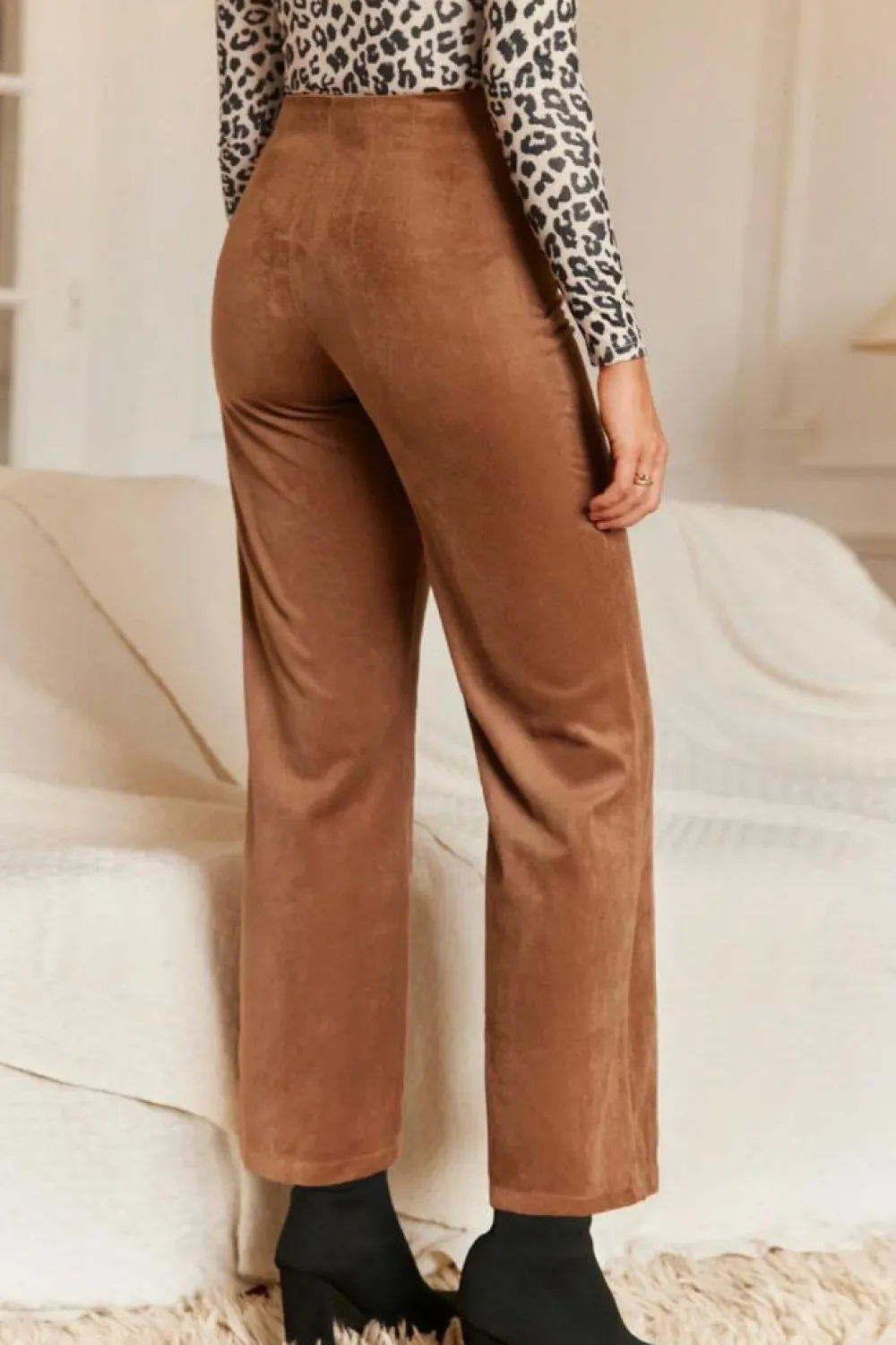 Fashion Dear-Lover Solid Color Double Breasted Straight Leg Pants Chestnut