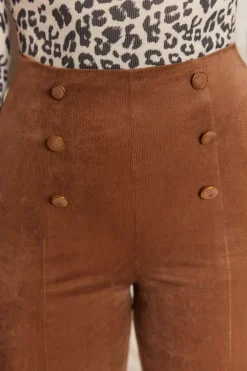 Fashion Dear-Lover Solid Color Double Breasted Straight Leg Pants Chestnut