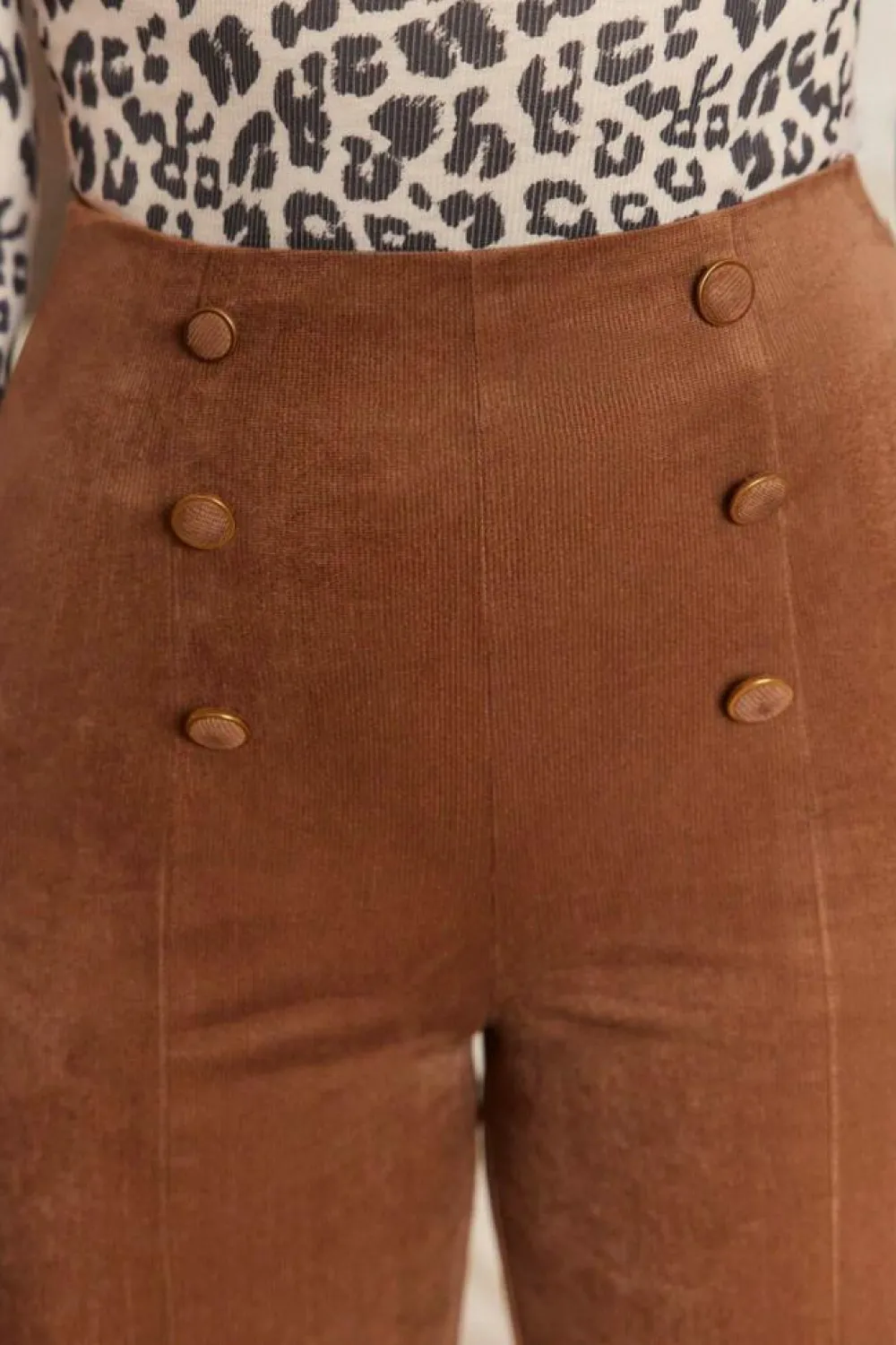 Fashion Dear-Lover Solid Color Double Breasted Straight Leg Pants Chestnut