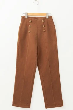 Fashion Dear-Lover Solid Color Double Breasted Straight Leg Pants Chestnut