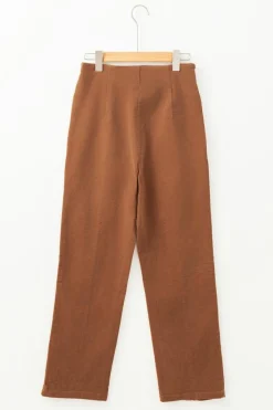 Fashion Dear-Lover Solid Color Double Breasted Straight Leg Pants Chestnut