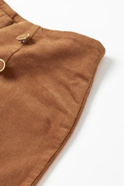 Fashion Dear-Lover Solid Color Double Breasted Straight Leg Pants Chestnut