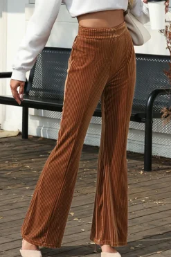 Best Dear-Lover Solid Color High Waist Flare Corduroy Pants Chestnut