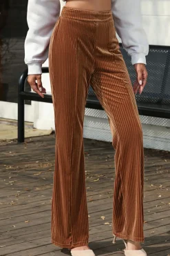 Best Dear-Lover Solid Color High Waist Flare Corduroy Pants Chestnut