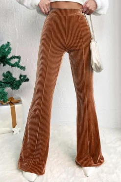 Best Dear-Lover Solid Color High Waist Flare Corduroy Pants Chestnut