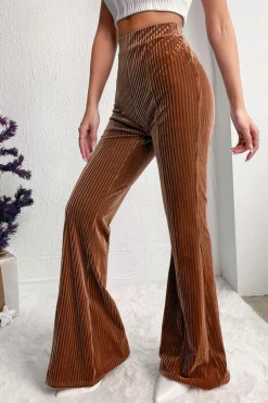 Best Dear-Lover Solid Color High Waist Flare Corduroy Pants Chestnut
