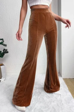Best Dear-Lover Solid Color High Waist Flare Corduroy Pants Chestnut