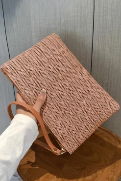 Outlet Dear-Lover Straw Woven Wrist Strap Zipper Large Wallet Chestnut