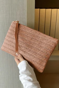 Outlet Dear-Lover Straw Woven Wrist Strap Zipper Large Wallet Chestnut