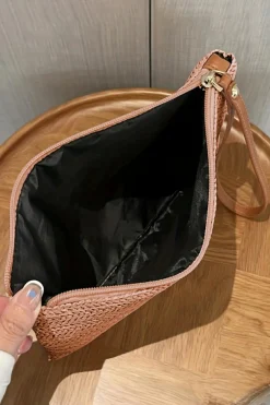 Outlet Dear-Lover Straw Woven Wrist Strap Zipper Large Wallet Chestnut
