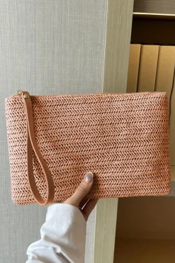 Outlet Dear-Lover Straw Woven Wrist Strap Zipper Large Wallet Chestnut