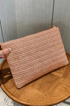 Outlet Dear-Lover Straw Woven Wrist Strap Zipper Large Wallet Chestnut